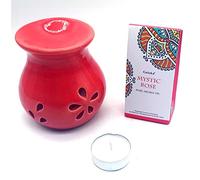 CRIGEMA - Set con aceite esencial Goloka vainilla del Magascar, quemador de esencias de cerámica y vela Tealight (rosa mixto)