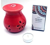 CRIGEMA - Set con aceite esencial Goloka vainilla del Magascar, quemador de esencias de cerámica y vela Tealight (Mirra Araba)