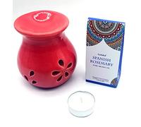 CRIGEMA - Set con aceite esencial Goloka vainilla del Magascar, quemador de esencias de cerámica y vela Tealight (romero español)