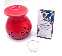 CRIGEMA - Set con aceite esencial Goloka vainilla del Magascar, quemador de esencias de cerámica y vela Tealight (Palo Santo Peruviano)