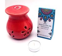 CRIGEMA - Set con aceite esencial Goloka vainilla del Magascar, quemador de esencias de cerámica y vela Tealight (vainilla de Madagascar)