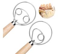 Crihovy 2 Piezas Varillas Danesas, Varilla Danesa, Herramienta de Mezcladora de Pan, Batidora de Masa Danesa, Batidor de Pan Holandés con Mango de Madera para Pan, Masa, Pasteles y Más