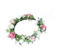 CRILSTYLEO 1pieza Diadema De Novia Flores De Rosa y Gypsophila Tocado Floral Hecho Mano Para Bodas y Fotografía Accesorio De Fiesta Boho Para Mujer