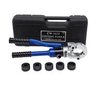 Crimpadora hidráulica 80 KN para tubo de cobre de 12 - 28 mm, cabezal giratorio 360°, mango ergonómico con 5 juegos de herramientas y caja de herramientas para instalación eléctrica, saneamiento