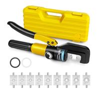 Crimpadora hidráulica con 9 matrices | Crimpadora manual para terminales de 4 - 70 mm², con 9 matrices, mango con resorte y estuche de almacenamiento