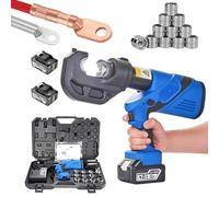 Crimpadora hidráulica eléctrica inalámbrica 120kN, kit profesional 16-400mm² para terminales cobre y aluminio, cabeza giratoria 360°, 12 dados, maletín NE-400 prensa terminales eléctricos