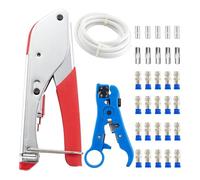 Crimpzange Abisolierzange Set Koaxialkabel RG6/RG59, Crimpzange Koaxialkabel Kit für SAT-Kabel Kompressionszange mit 20 F -Stecker, RG6 TV, Adapter Anschlusszubehör
