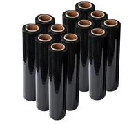 CRINSTON - Film Negro para Embalar | 50cm de Ancho x 200 Metros de Longitud | Rollo de Film para Embalaje Industrial y Paletizar, Film Manual, Plástico de Alta Elasticidad y Resistencia (12 UNIDADES)