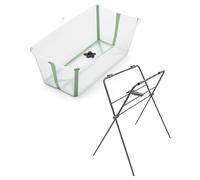 CRiOH! Bañera Plegable para Bebé Incluye Soporte - Flexi Bath - Tapón de Drenaje Termosensible - Comodidad y Seguridad - Llévatela de Viaje - Transparente Verde - 0-4 Años