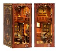 CRIOLPO DIY Book Nook Kit - Casa de muñecas en Miniatura de Madera con Muebles y Luces LED, Decoración de inserción de estantería Creativa, Estantería Insertar