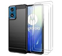 crisant Funda Compatible con Motorola Moto E14 / G24 / G04 con 3 Piezas Vidrio Templado Protector de Pantalla, Anti-caída y Antihuellas Carcasa, Suave y Antigolpes Caso - Negro