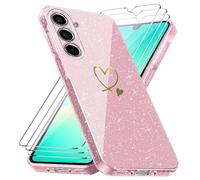 crisant Funda Compatible con Samsung Galaxy A26 4G / 5G, con 3 Piezas Vidrio Templado Protector de Pantalla, Anti-caída y Antihuellas Carcasa, Suave y Purpurina Caso - Rosa