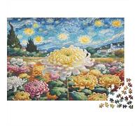 Crisantemo Pack de Rompecabezas de Papel Grueso de crisantemos Coloridos en Campo Estrellado, Juego Familiar Decorativo 52x38cm/1000 Piezas