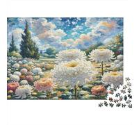 Crisantemo Rompecabezas de Papel de crisantemos Blancos en Campo Colorido, Regalo Coleccionable, contra el aburrimiento 38x26cm/1000 Piezas
