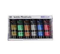 Criscolor - Surtido Pintura Acrílica Metalizada - PACK 6x75ml - Para trabajo artístico y manualidades - Para Principiantes, Estudiantes y Artistas profesionales (Metalizada 6x75 ml)