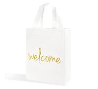 Crisky Bolsas de bienvenida reutilizables de oro blanco para bodas, fiestas de cumpleaños, 25 unidades de tamaño mediano, respetuosas con el medio ambiente, no tejidas, 11 x 4 x 9 pulgadas
