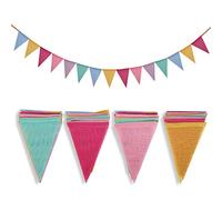 Crislove 60pcs Guirnalda Banderas Banderines Arpillera de Imitación Pancarta Triángulo Decoración Colgante de Boda Bautizo Fiesta Cumpleaños Navidad (4 Cadenas * 15 Banderas)