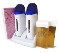Crisnails® Kit de Depilación Profesional, 1 Calentador de Cera Tibia Roll-on(Modelo Doble), 2 Cartuchos de Cera(100ml/ud), 1 Paquete de Bandas Depilatorias(100uds)