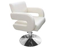 Crisnails® Sillón Profesional de Peluquería, 360º Giratoria con Base Fijo de Metal, Altura Regulable, Asiento Suave y Cómodo de Material Piel (S05-Blanco)