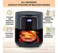 Klarstein Freidora de Aire Caliente de 1400W de Calentamiento Rápido para Cocinas, Freidora Sin Aceite Digital de 3,5 l., Pantalla Táctil, Temporizador, Temperatura Ajustable, Air Fryer 8 Programas