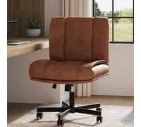 Criss Cross Chair Legged with Wheels, Armless Office Swivel Desk Chair with Comfy PU-Leather and Adjustable Back and Height for Home Office