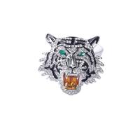 Cristal Broches Broche Con Cabeza De Tigre Con Incrustaciones De Diamantes Para Hombre Con Doce Signos Del Zodíaco Collar Con Alfiler De Animal Con Cabeza De Tigre Estilo De Doble Uso Plateado