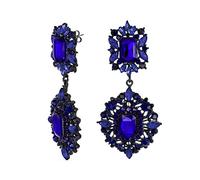 Cristal De La Boda Art Deco Estilo Vintage Gatsby Zafiro Azul Simulado Colgante Lámpara De Araña Para La Mujer Boda Prom Negro Plateado Metal