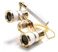 Cristal de ópera 3 x 25, vidrio plegable con mango y cadena ajustable, cuerpo de metal, lente óptica, prismáticos portátiles para conciertos, óperas y representaciones teatrales, color blanco