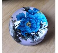 Cristal hecho a mano Flor de peonía azul Hemisferio Pisapapeles Media bola Adornos de vidrio Suministros de oficina en el hogar Decoración de mesa Regalos