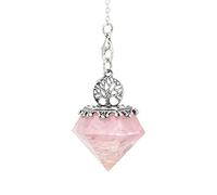 CRISTAL NATURAL CRISTAL ORGONITE Orgone Hexagonal Pirámide Hexagonal Árbol de la vida Colgante Péndulo Cadena de péndulo para la joyería de amuleto de energía-Cuarzo rosa
