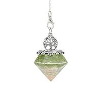 CRISTAL NATURAL CRISTAL ORGONITE Orgone Hexagonal Pirámide Hexagonal Árbol de la vida Colgante Péndulo Cadena de péndulo para la joyería de amuleto de energía-Olivino