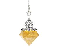 CRISTAL NATURAL CRISTAL ORGONITE Orgone Hexagonal Pirámide Hexagonal Árbol de la vida Colgante Péndulo Cadena de péndulo para la joyería de amuleto de energía-Citrino
