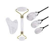 Cristal Natural, Jade Roller Guasha Board Yoni Egg Set, Facial Gua Sha Masajeador Lifting Face Roller, Jade Egg Kegel Ejercitador (Blanco)
