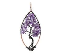 Cristal Natural piedra de cuarzo amatistas Reiki Árbol de la vida hexágono corazón Chakra piedra colgante alambre envuelto joyería,amatista 17