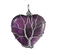 Cristal Natural piedra de cuarzo amatistas Reiki Árbol de la vida hexágono corazón Chakra piedra colgante alambre envuelto joyería,amatista 13