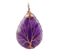 Cristal Natural piedra de cuarzo amatistas Reiki Árbol de la vida hexágono corazón Chakra piedra colgante alambre envuelto joyería,Amatista 7