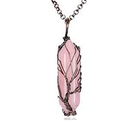 Cristal Natural piedra de cuarzo amatistas Reiki Árbol de la vida hexágono corazón Chakra piedra colgante alambre envuelto joyería,cuarzo rosa 3