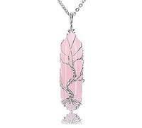 Cristal Natural piedra de cuarzo amatistas Reiki Árbol de la vida hexágono corazón Chakra piedra colgante alambre envuelto joyería,cuarzo rosa 2