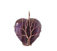 Cristal Natural piedra de cuarzo amatistas Reiki Árbol de la vida hexágono corazón Chakra piedra colgante alambre envuelto joyería,amatista 26