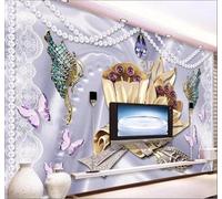 Cristal Perlas Rosas Mariposas Romántico 3D Papel Pintado Pared Fácil Instalación Oficina Sala Estar Sofá Dormitorio TV Fondos Decoración-350cm×256cm