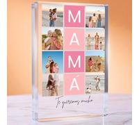 Cristal Plaque - Bloque de Metacrilato MAMÁ con 8 Fotos y Texto Te Quiero | Placa Personalizada con Fotos | Regalo Original para Mamá | Ideal para Cumpleaños y Día de la Madre
