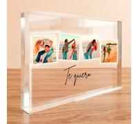 Cristal Plaque Bloque Metacrilato Fotos con 4 Imágenes - Placas Personalizadas con Texto “Te Quiero” - Foto Personalizada Regalo para Pareja, Aniversario o Cumpleaños