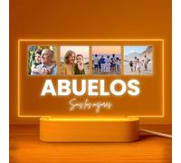 Cristal Plaque Lámpara Foto Personalizada para Abuelos con 4 Imágenes y Texto - Lámparas Personalizadas Elegante - Regalos Para Abuelos Originales con Luz LED para Navidad, Cumpleaños Días Especiales