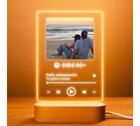 Cristal Plaque - Lámpara Personalizada con Foto y Canción Spotify | Placa Personalizada con Luz LED | Regalo Original para Parejas, Aniversario o Cumpleaños | Cuadro Personalizado con Base de Madera