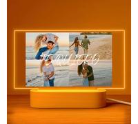 Cristal Plaque Lámparas Personalizadas con Foto "TE QUIERO" - Lampara para Fotos en Metacrilato con Luz LED y Base de Madera - Regalo Pareja Mujer para Aniversario o San Valentín
