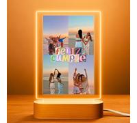 Cristal Plaque Lámparas Personalizadas Feliz Cumpleaños 4 Fotos - Lampara para Fotos con Luz LED y Base de Madera - Regalo Único y Emocional para Toda Ocasión