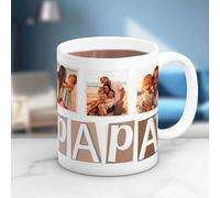 Cristal Plaque - Taza Cerámica Personalizada para Papá con 3 Fotos y Mensaje “Papá” | Taza Cerámica 325ml | Acabado Premium, Asa Ergonómica | Regalo Día del Padre, Cumpleaños y Aniversario