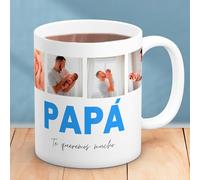 Cristal Plaque - Taza Cerámica Personalizada para Papá con 4 Fotos | Taza con Mensaje Papá, Te Queremos Mucho | Cerámica Premium y Asa Ergonómica | Regalo Día del Padre y Cumpleaños