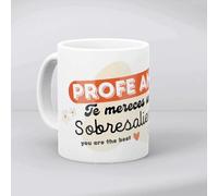 Cristal Plaque Taza Cerámica Personalizada ‘Profe Sobresaliente’ con Nombre | Asa Ergonómica | Apta Microondas y Lavavajillas | Regalo Día del Maestro, Fin de Curso y Aniversario