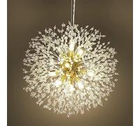 Cristal Plateado Dandelion 9 Firos Artificiales Ligeros Candelier para Sala de Estar Comedor G9 Bulbos incluidos